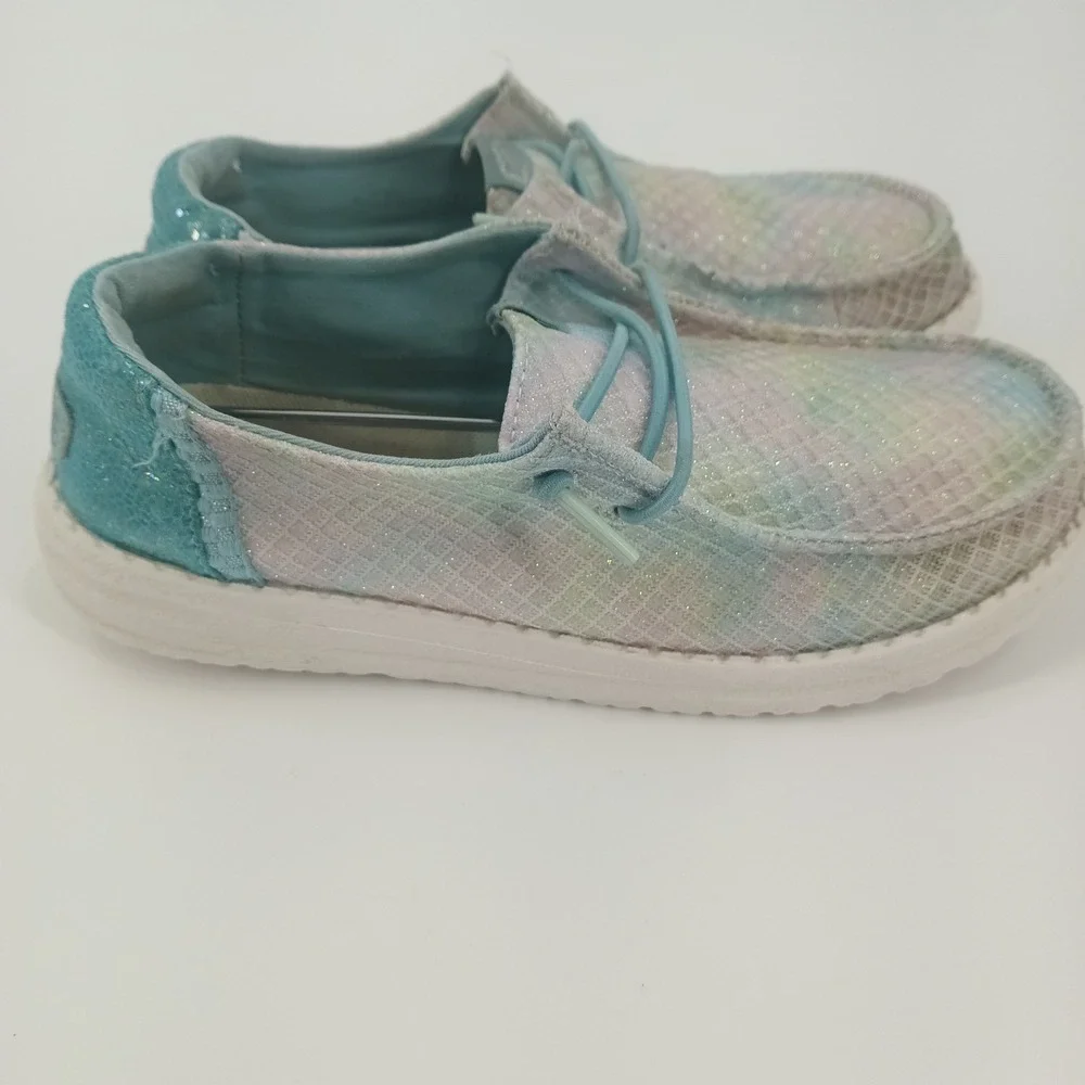 Hey Dude Wendy Youth Mermaid Shimmer Reef Blue Multi Slip On Loafer J3 43280-4VK
